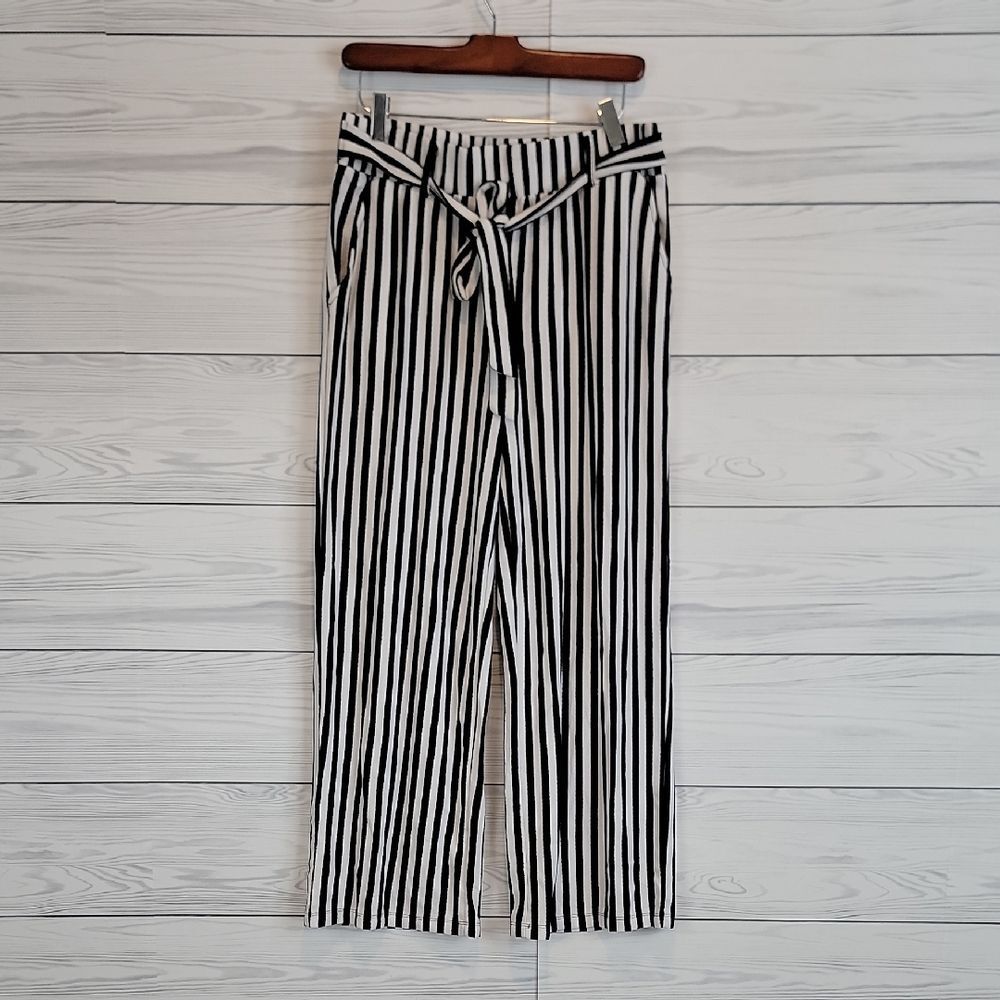 AnyBody Striped Black and White Palazzo Ankle Pants Womens Size S